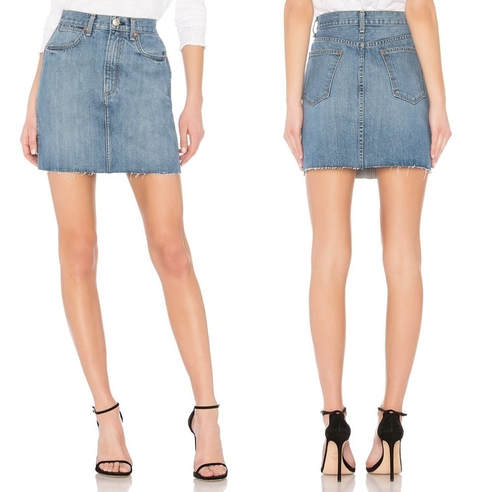 NWT Rag & Bone Moss Raw Hem Denim Mini Skirt in Clean Levee Sz. 31